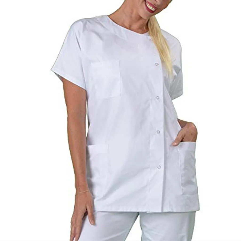 White Nurse Uniform For Women Top Short Sleeved Shirt  Lab Coat Doctor Uniform Women Medical Clothing Beauty Salon Suits