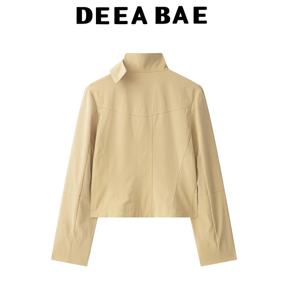 DEEABAE 2026 early autumn new women's long sleeved loose and versatile stand up collar pocket decoration jacket