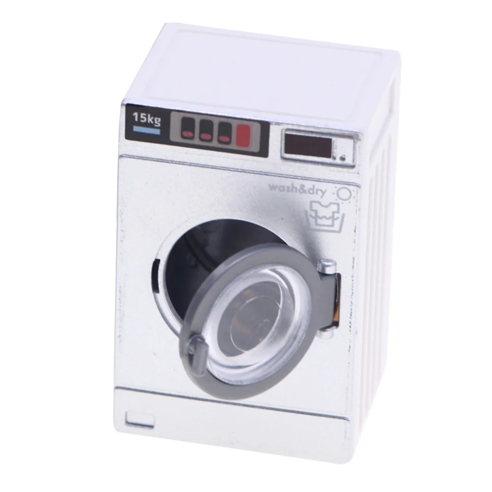 Mini Washing Machine Model Dollhouse Laundry Room Furniture Toy for Kids Electric Power Washer and Dryer Photo Bathroom