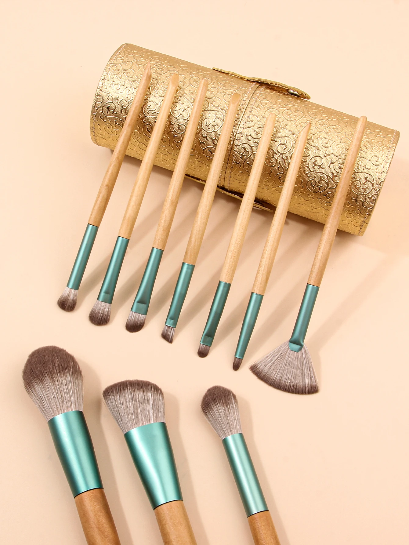 10 original wood makeup brush set brush plus storage bucket Advanced dust blush brush Eyeshadow brush Light brush bucket
