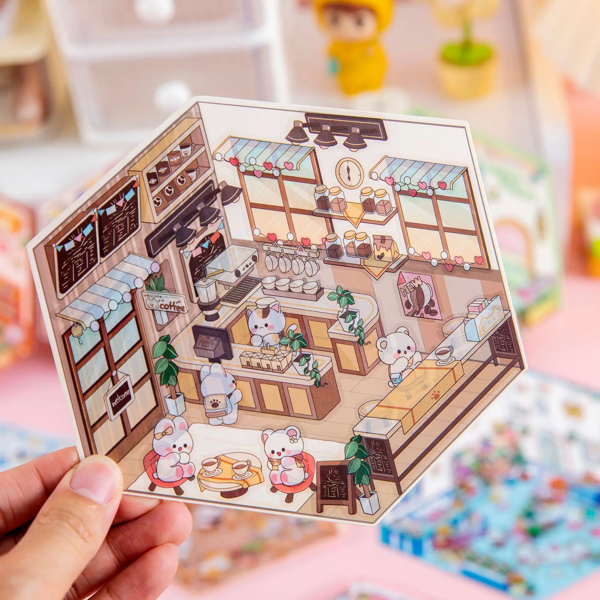 Miniature Scene 3D Diorama Stickers Creative Visual Stacking Cartoon Scene Sticker DIY Toys for Children Creative Handmade Decal