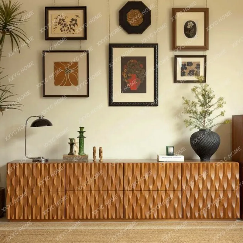 Medieval solid wood TV cabinet, retro carved retro TV cabinet, bed and breakfast living room TV cabinet