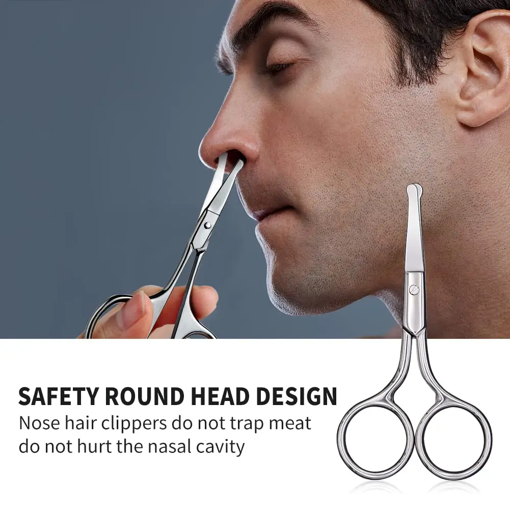 Nose Hair Scissors Safety Rounded Tip Small Scissors Stainless Steel Nose Trimmer for Eyebrow Nose Hair Beard Ear Hair