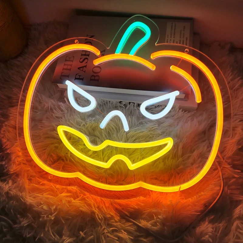 Pumpkin Halloween Neon Signs Lantern Led Light Up Sign USB Powered Home Party Bedroom Decoration Spooky Boo Neon Wall Decor Lamp