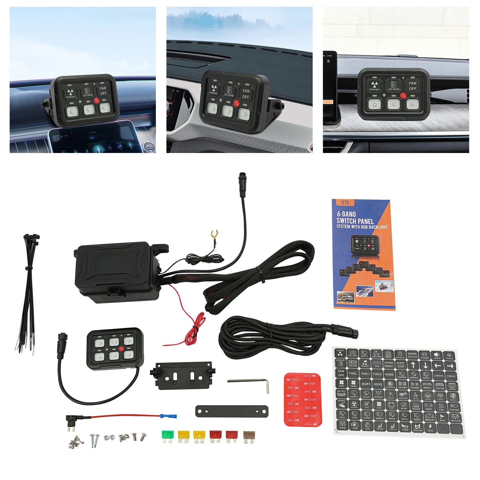 

6 Gang Car Switch Panel for Yacht/RV DC12V～24V Auxiliary Universal Circuit Control Relay System Box for Truck Boat RV Off-Road