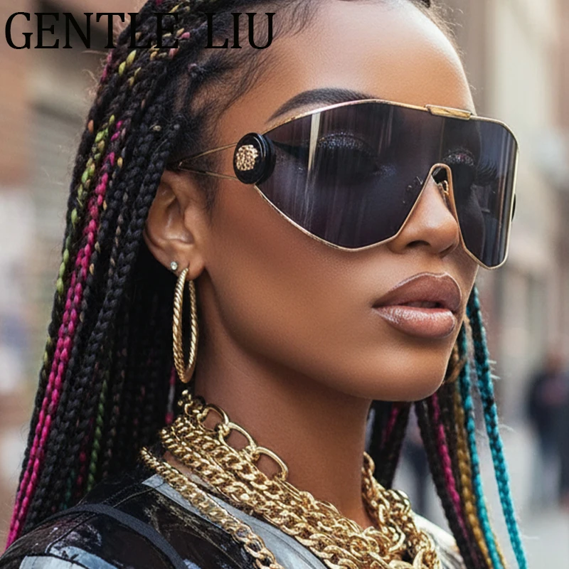 

Steampunk Windproof Mask Sunglasses Women 2025 Luxury Brand Oversized Shield Sun Glasses Polygon Eyewear Wrap Around UV400 Shade