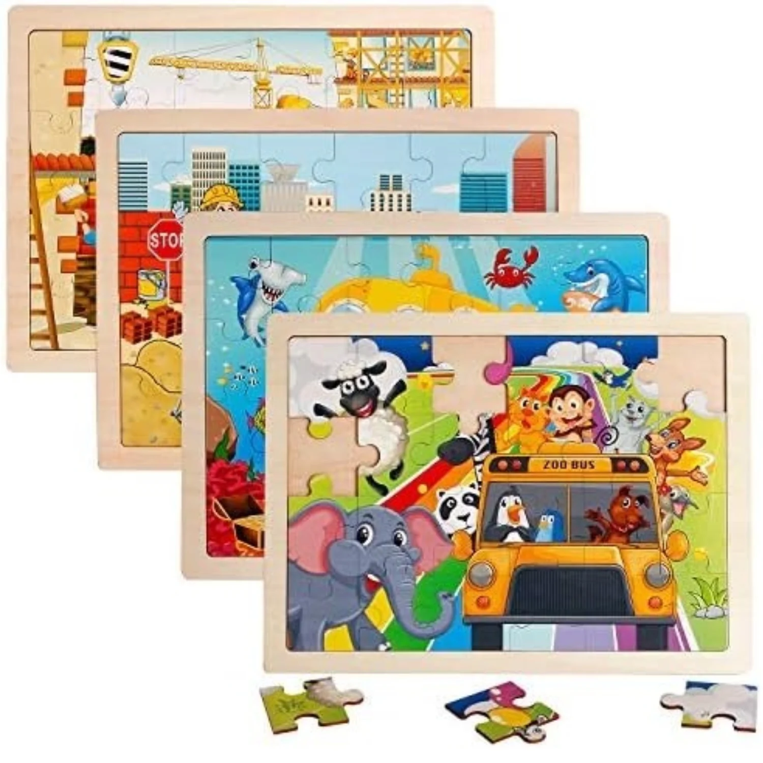 24 قطعة ألغاز الصور المقطوعة لوحات دعابة لودر أطفال بالريموت كنترول مواقع البناء عالم المحيط ، حديقة الحيوان الأطفال التنوير ، هدايا الحفلات #6