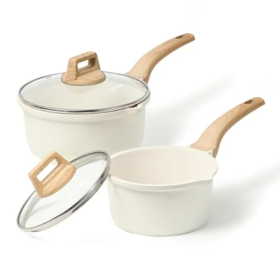 

1.5Qt and 3.0Qt Sauce Pan Sets with Lid Cooking Pots Nonstick Saucepans Cookware Set with Pour Spout Small Kitchen Pot Inductio