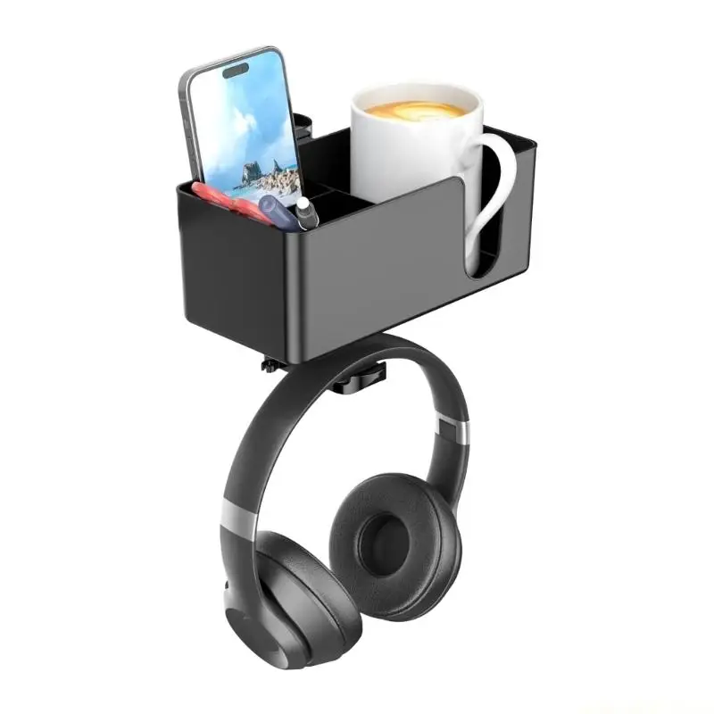 QX2E Space Saving 360 Rotating Headphone Mount And Detachable Pen Holder Organizers