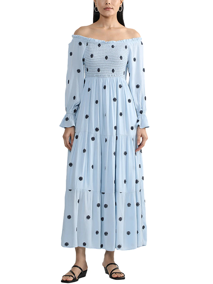 Deuyeng Vrouwen Fall Midi Maxi Jurk Lange Mouw Off Shoulder Vierkante Hals Split Flowy Boho Jurk Vakantie Bloemen Jurken