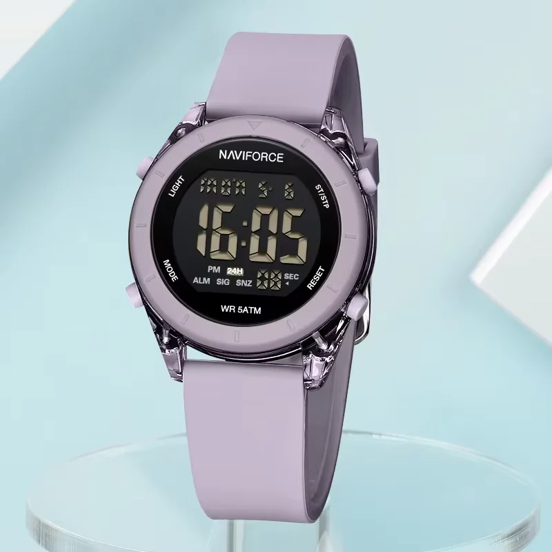 NAVIFORCE-Montre-bracelet électronique pour femme, étanche 50m, affichage numérique LCD, bracelet en silicone, horloge féminine