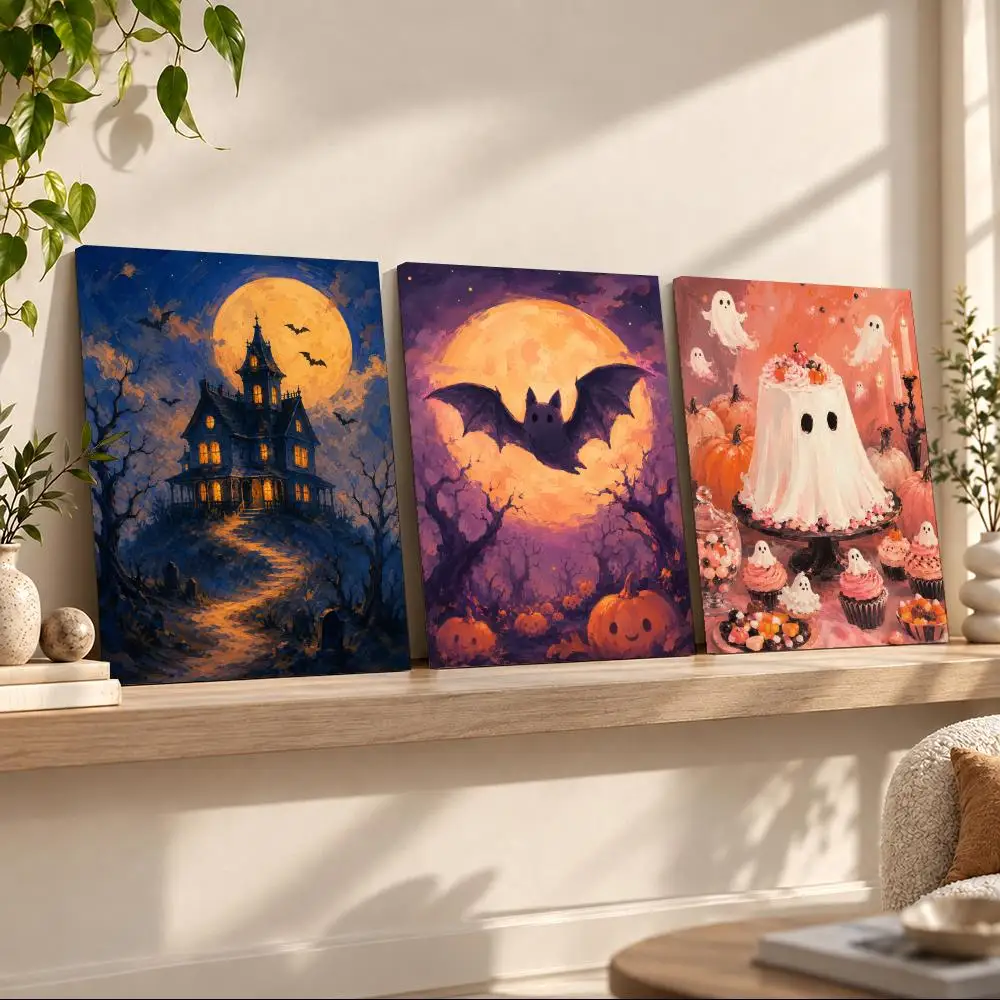 Cute Colorful Ghost Halloween Framed Wall Painting Framed Paintings for Home Decor Wall Art Room Decoration Murals