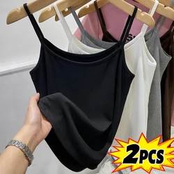 Women Solid Color Camisoles Summer Girl Sexy Strap Cotton Sleeveless Thin Camisole Vest Top Simple Base Vest Tops Female Undies