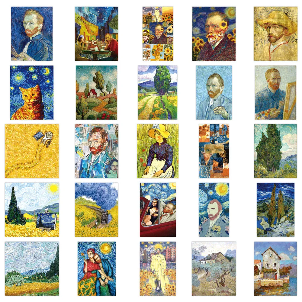 10/30/50pcs Van Gogh Oil Painting Art Stickers Aesthetic Waterproof Graffiti Decals DIY Laptop Phone Decoration Sticker for Kids