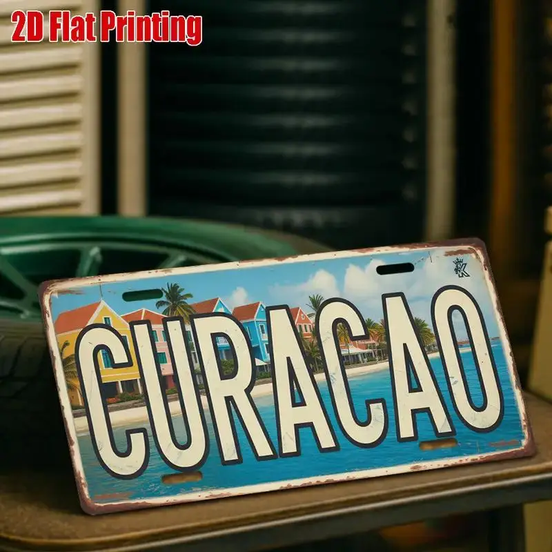 1pc Curacao License Plate Replica - Vintage Caribbean Island-Themed Metal Sign with Curacao Flag & Coat of Arms Design, 11.8"x5. image 3
