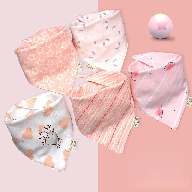 5pcs Cute Baby Bibs Triangle Scarf Cotton Adjustable Cartoon Child Bib Newborn Slabber Absorbent Cloth Bib Waterproof Towel