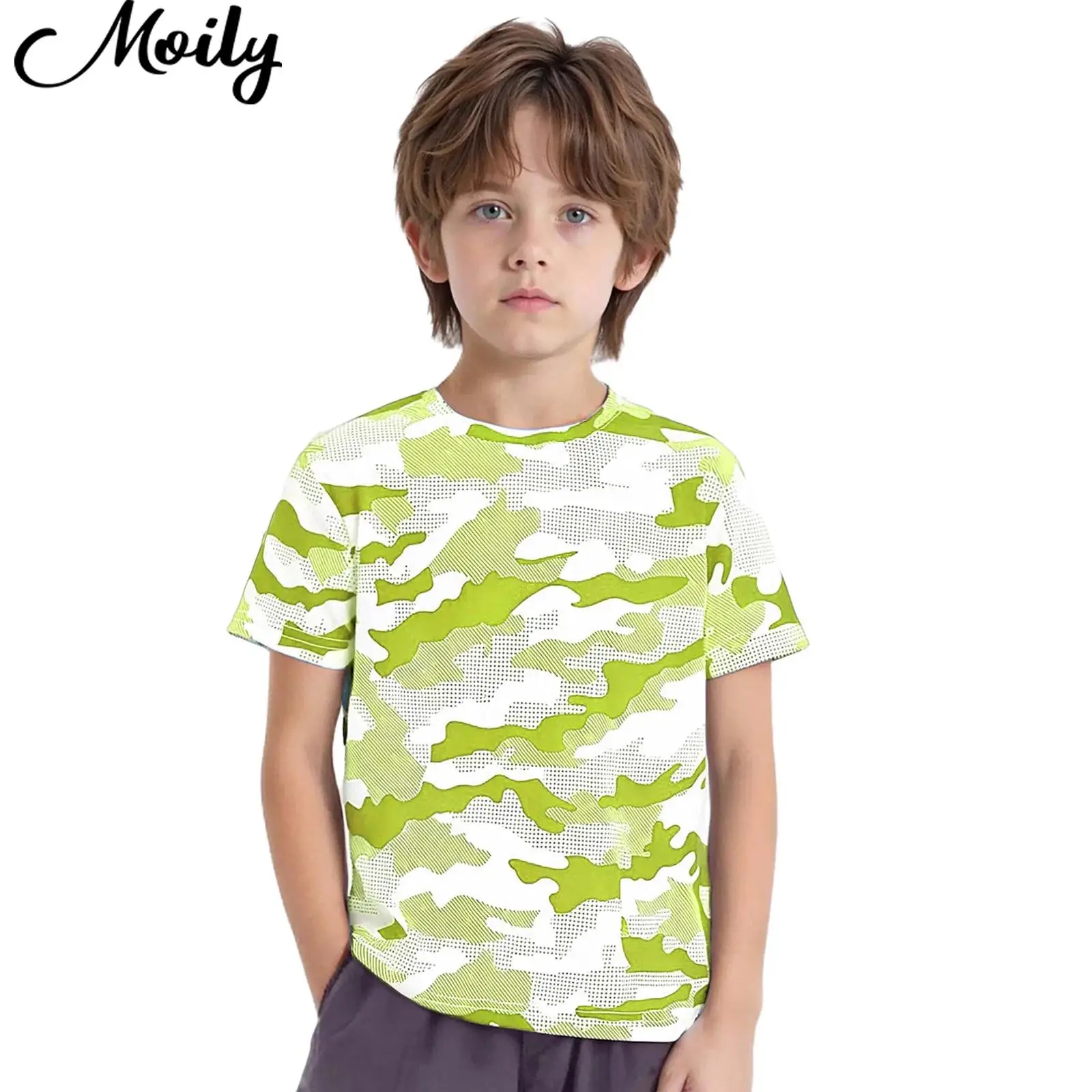 

Child Boys Cycling Top Basketball Soccer Workout Clothes Camouflage Athletic Shirt Quick-Drying Sports Top Short Sleeve T-shirt