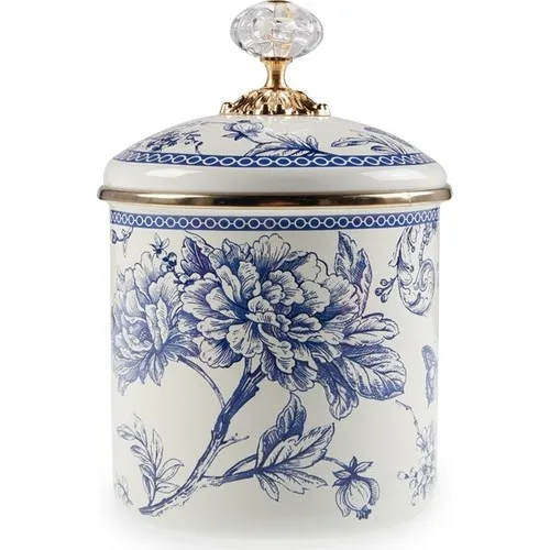 Trinket Home Vintage Blue Pattern Enamel Jar 12 cm