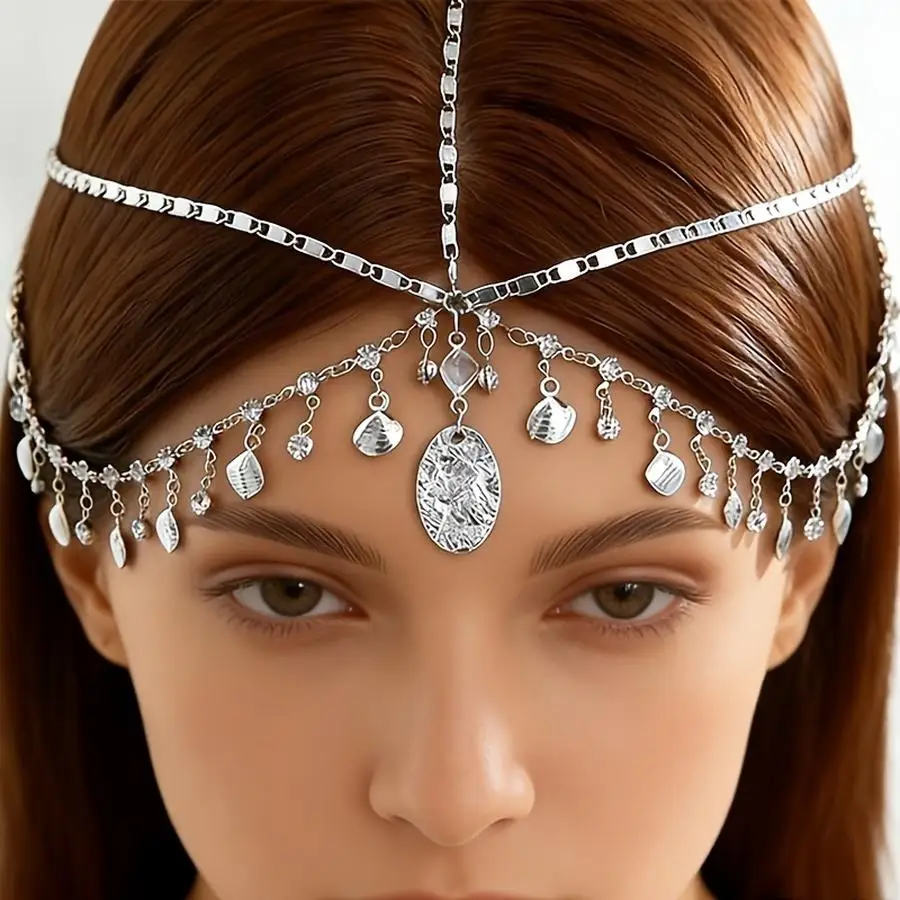 1/5/10/20/50/100pcs European and American Exotic Style Silvery Rhinestone-Encrusted Scallop Multi-Layer Tassel Pendant Headpiece