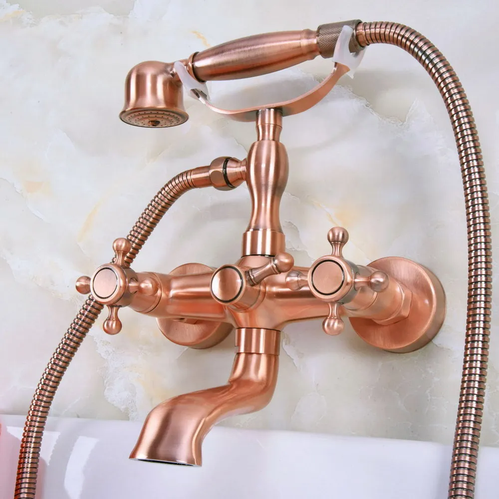 

Antique Red Coppe Wall Mount Clawfoot Bathroom Bathtub Faucet Handheld Shower Mixer Tap Lna339