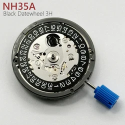 Japan Genuine NH35 Mechanical Movement Black 3H Date Automatic Watch Replace Mechanism NH35A 4R35 High Accuracy 24 Jewels