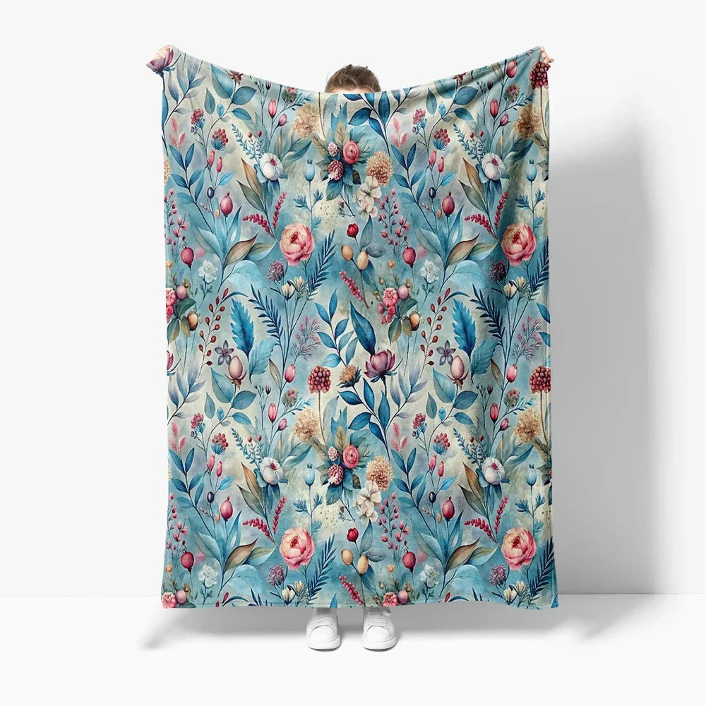Watercolor Floral Baby Blanket Soft Fleece Throw Blanket for Girls Kids Newborn Gift Bedding Cover