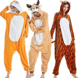 Kigurumi Animal Pajamas Adults Tiger Deer Fox Unicorn Lion Onesie Pijama Winter Anime Flannel Cosplay Costume Jumpsuit Christmas