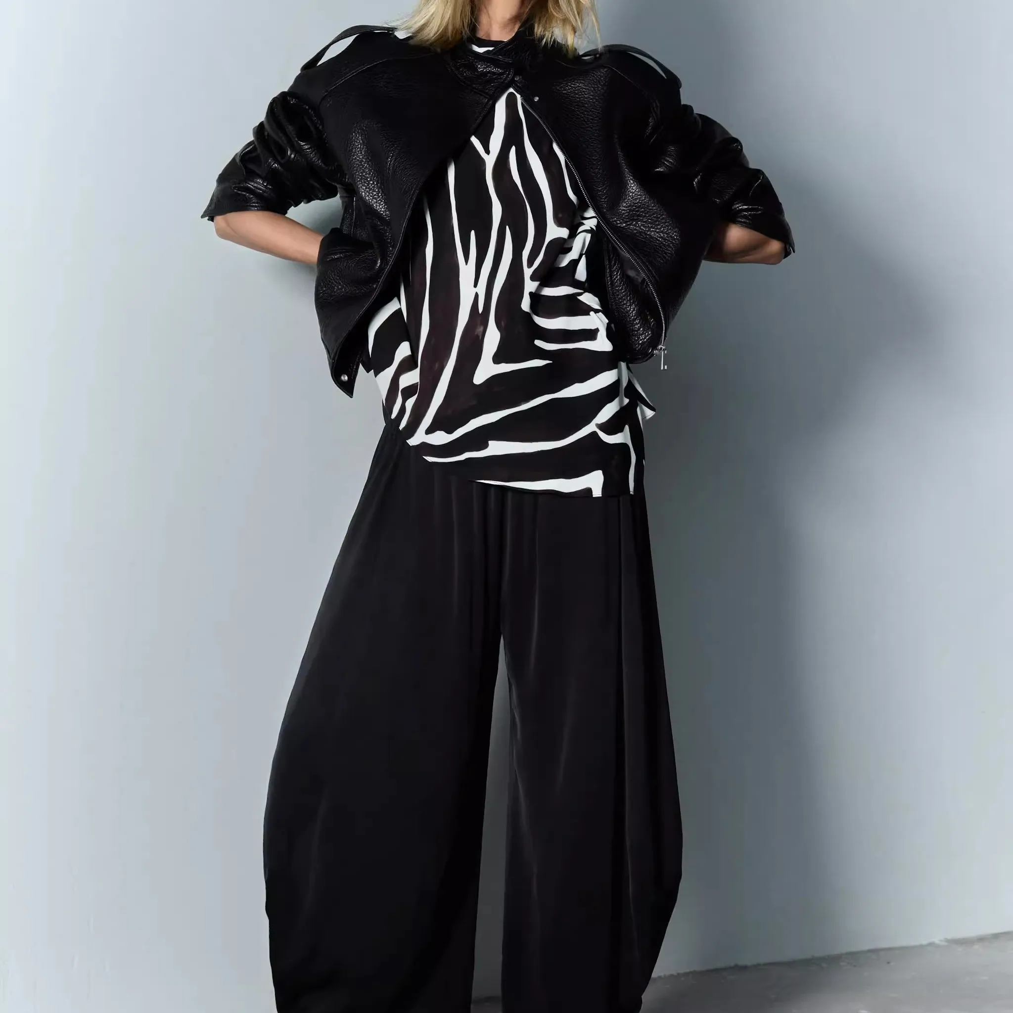 Fall New Women's Leather Pilot Boyfriend Sle Stand Collar Motorcycle Jaet Outerwear 2969064 2969064 PU Straight Leg pe