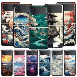 Japanese Landscape Phone Case For Samsung Galaxy Z Flip3 Flip4 Flip5 PC Shell For Z Flip 3 4 5 Black Hard Folding Back Cover