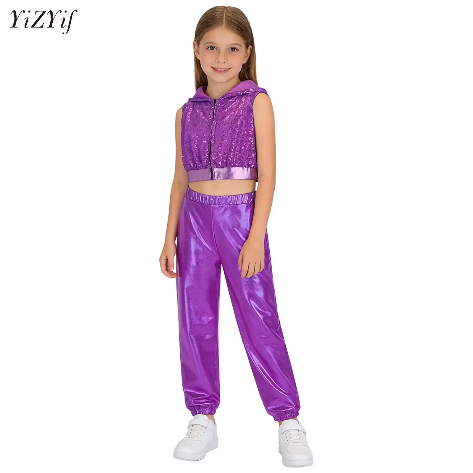 Kids Girls Jazz Dance Set Modern Hip Hop Street Dance Stage Performance Costume Halloween Carnival Disco Competition Clothes Set