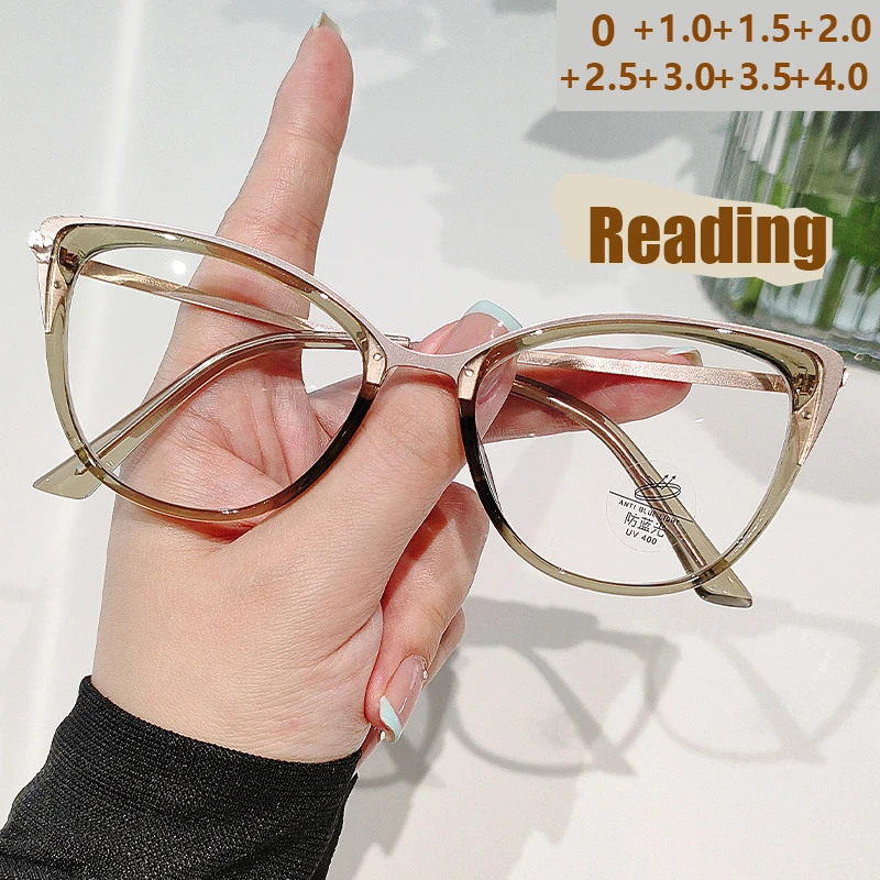 Neue Lesebrille, schlank, großer Rahmen, dünne Katzenaugen, Anti-Blaulicht, hochauflösender Retro-Lesespiegel 5027