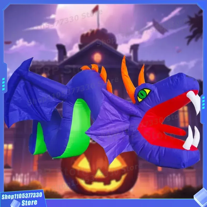 10ft Purple Dragon Inflatable Halloween Decoration Large Wings LED Light Emitting Dinosaur Outdoor Yard Display Party Prop