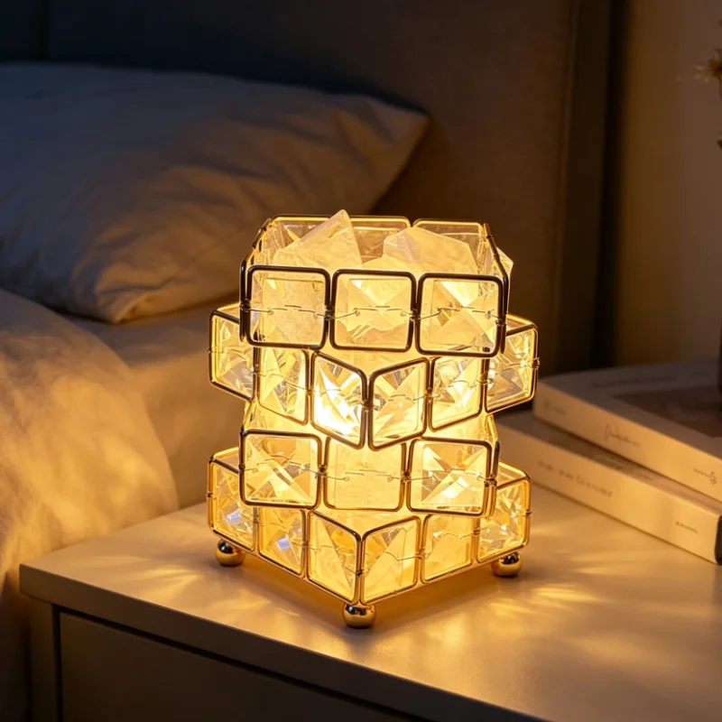 Magic Cube Crystal Table Lamp USB Rechargeable LED Night Light Touch Control Bedroom Bedside Atmosphere Decor Gift
