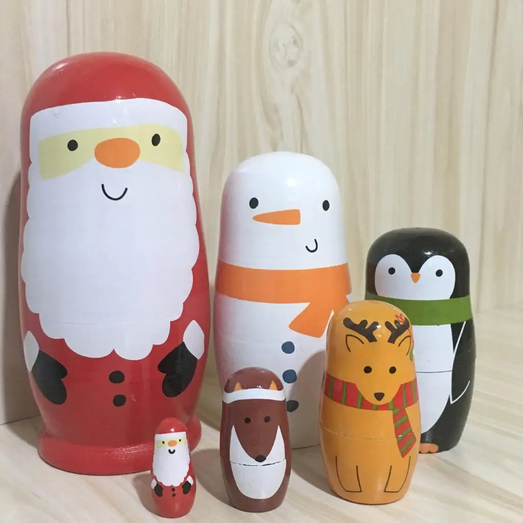 6x Wooden Matryoshka Nesting Doll Toys Cartoon Babushka Stacking Doll Gifts