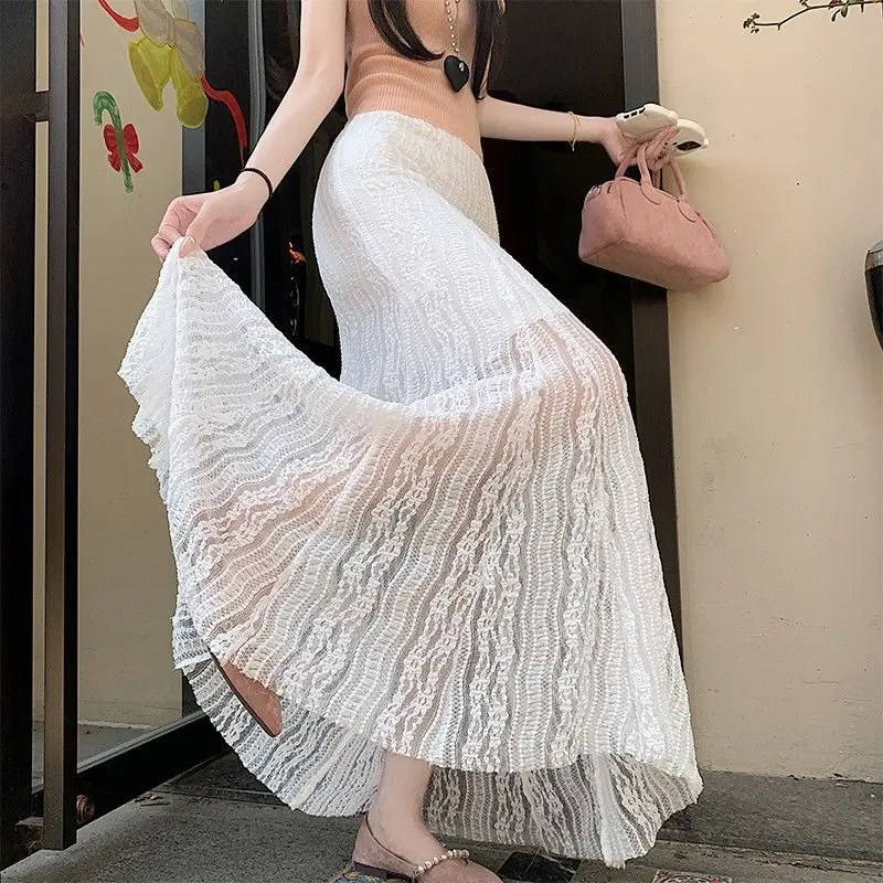 

Celebrity Style A-line Fishtail Wrap Hip Skirt High Waist Slim One-step Skirt Lace Mesh Skirt Women's Summer