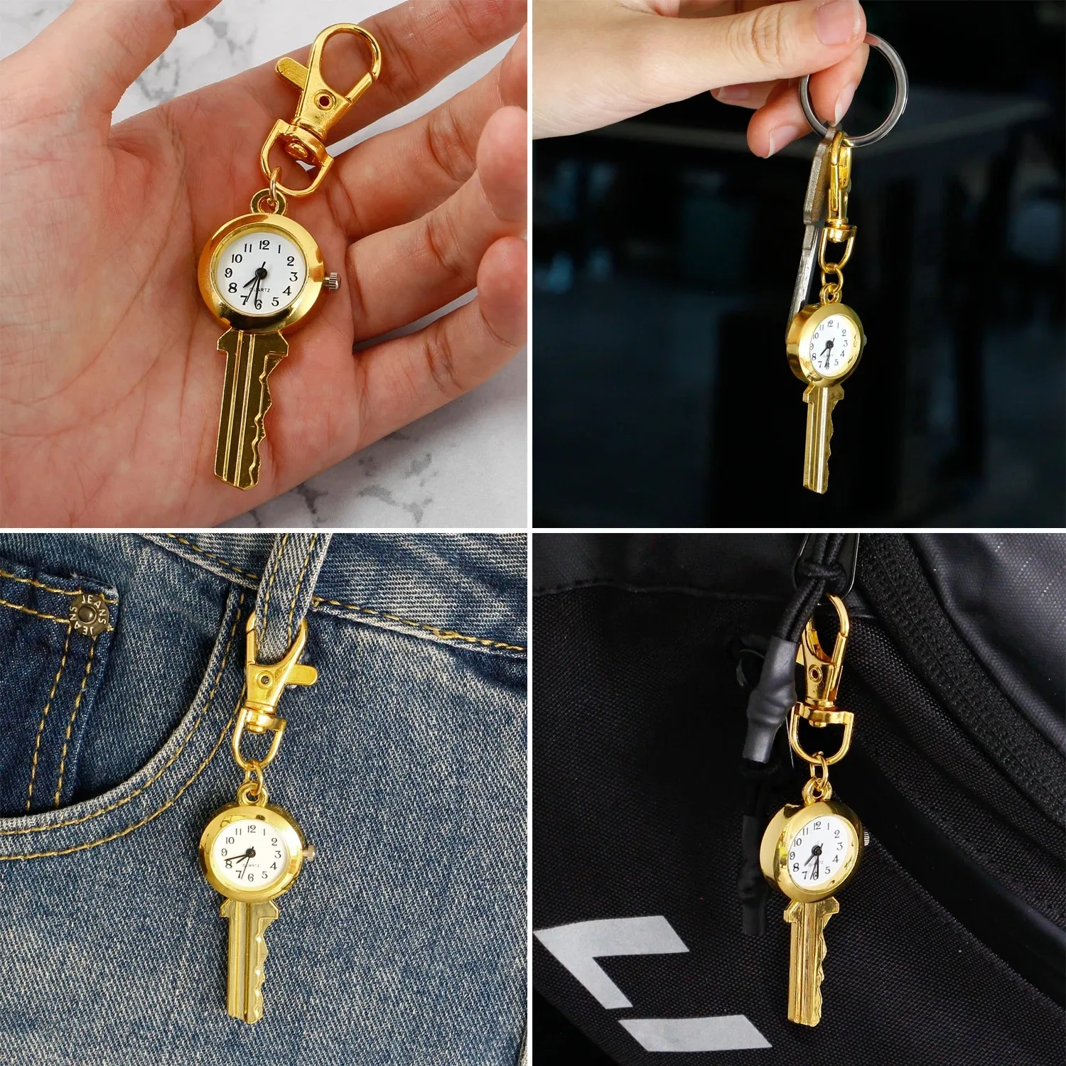 Luxury Gold Keychain Creative Quartz Watch for Men Kids Accessory Chain Clock Practical Exquisite Gift for Women Men Children