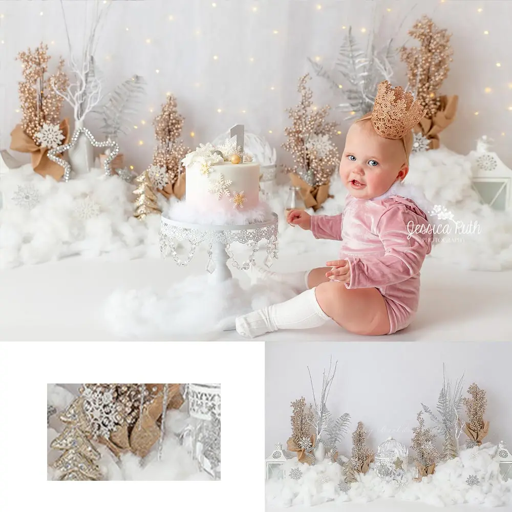 

Sparkle Gold Winter Backdrop Kids Baby Cake Smash Photography Props Child Girls Adult Birthday Studio Backgrounds