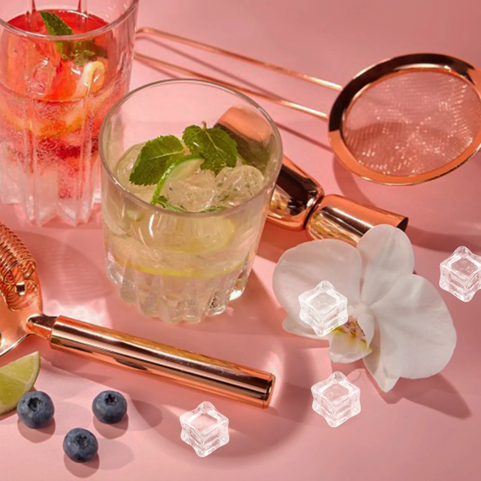 

130Pcs Faux Ice Cubes 18Mm Transparent Acrylic Fake Ice Rocks for Cocktail Decor Wine Centerpiece Table Scatter Vase Fillers