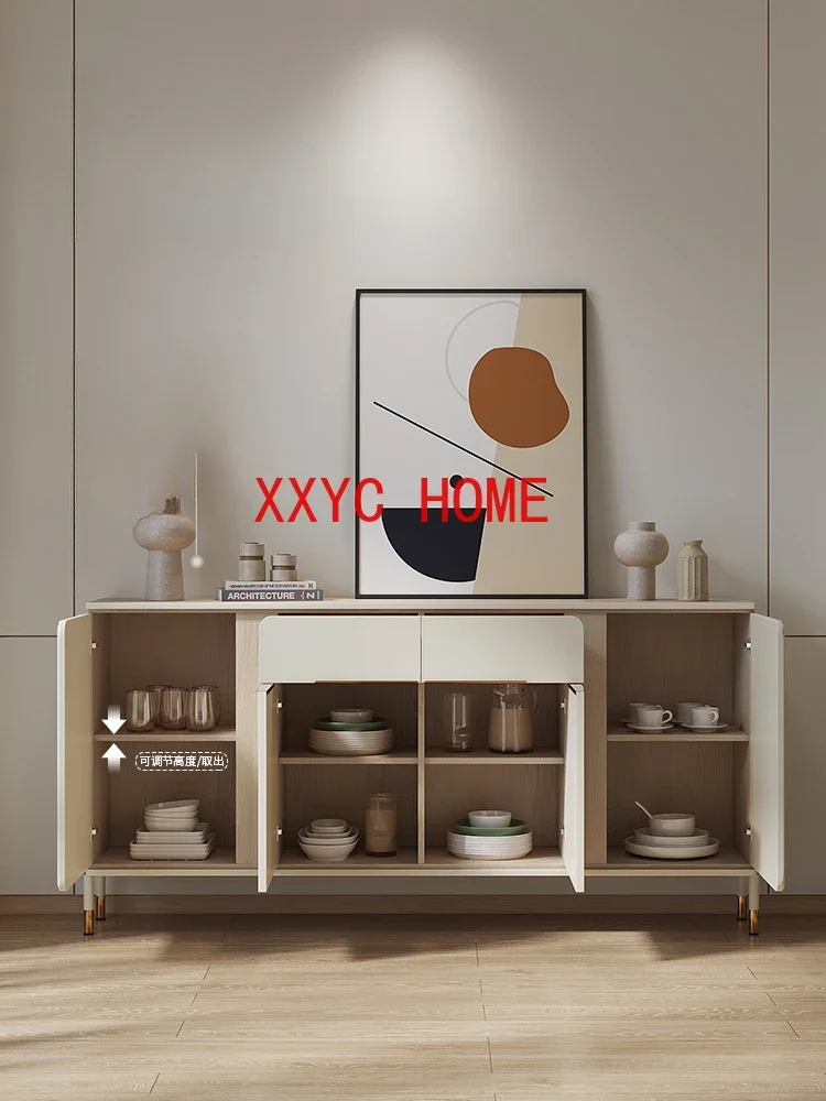 Cream Style Ultra-Thin Sideboard Cabinet Modern Simple and Light Luxury Integrated Wall Tea Stone Plate Living Room