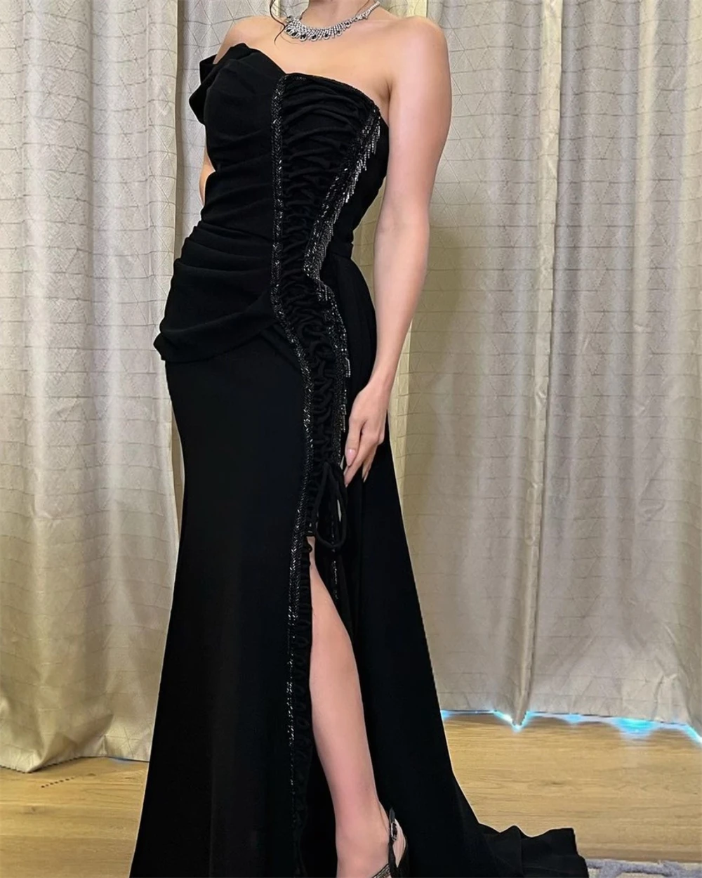 Customized Sexy One-shoulder  Sheath Evening Party Cocktail Sequin Fold  S Prom Dresses вечернее платьеплатье на выпускной فستان