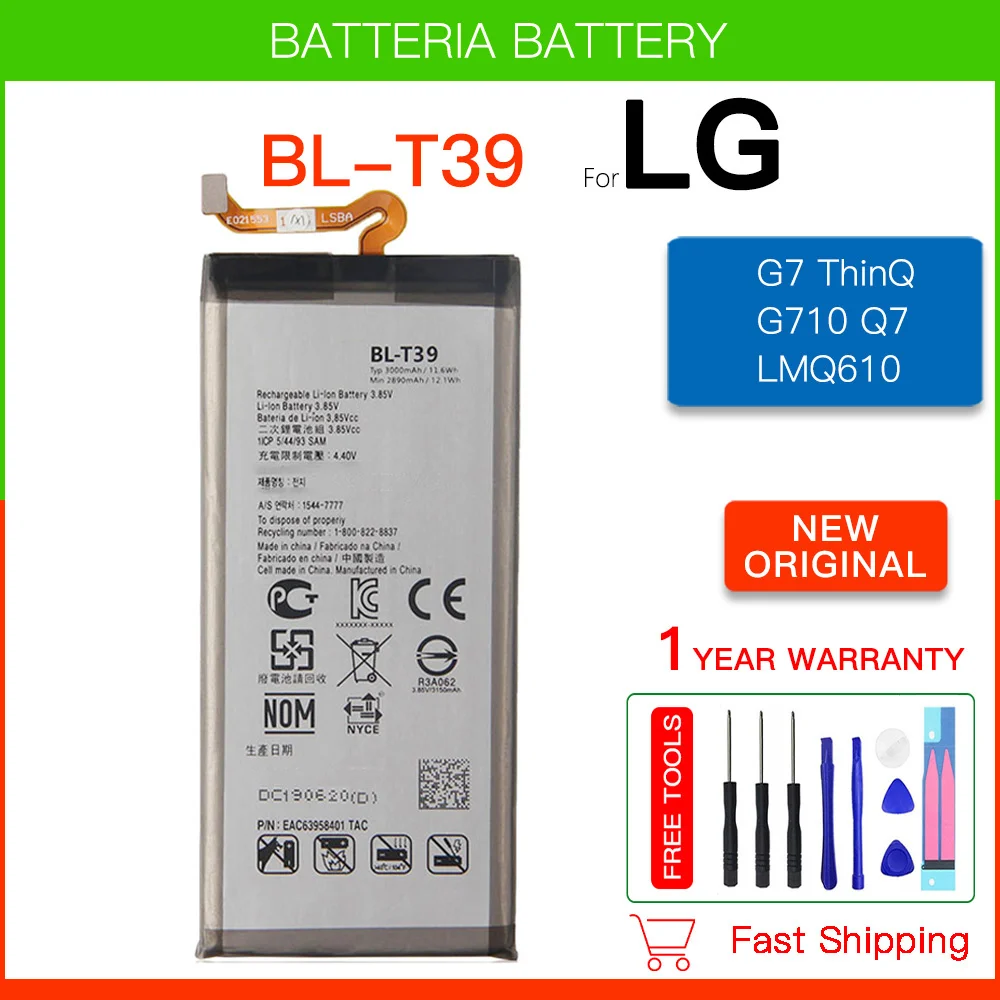 

Original Replacement Battery BL-T39 Battery For LG G7 ThinQ Q7 G7+ G7ThinQ LM G710 BLT39 3000mAh+Free Tools with Track code