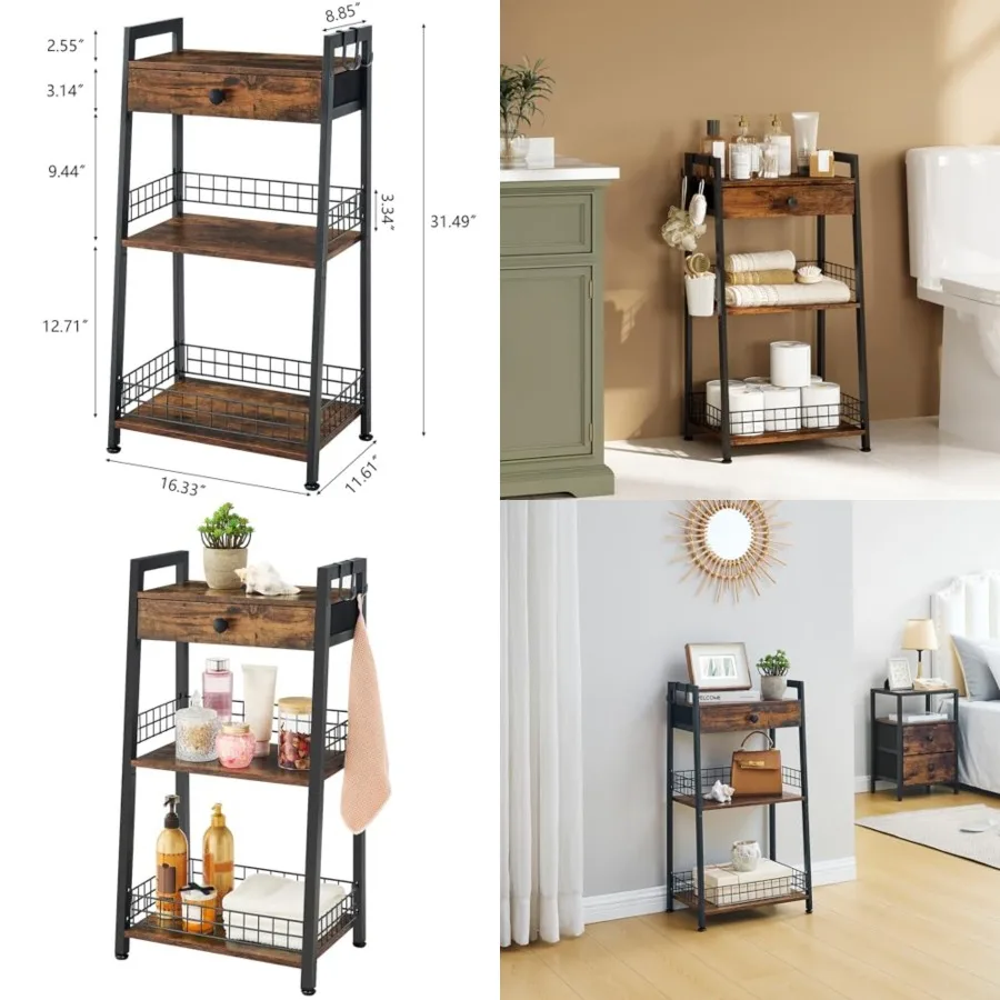 

Ladder Shelf with Drawer, Bathroom Table Stand for Small Space, Bathroom Standing Shelves with Storage for Living Room Bedroom