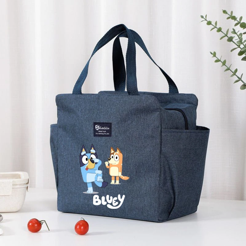 Bluey tas tangan makan siang anak-anak perempuan laki-laki anak-anak motif kartun kotak makan siang remaja pria wanita kantor termal Insulat Case hadiah ulang tahun