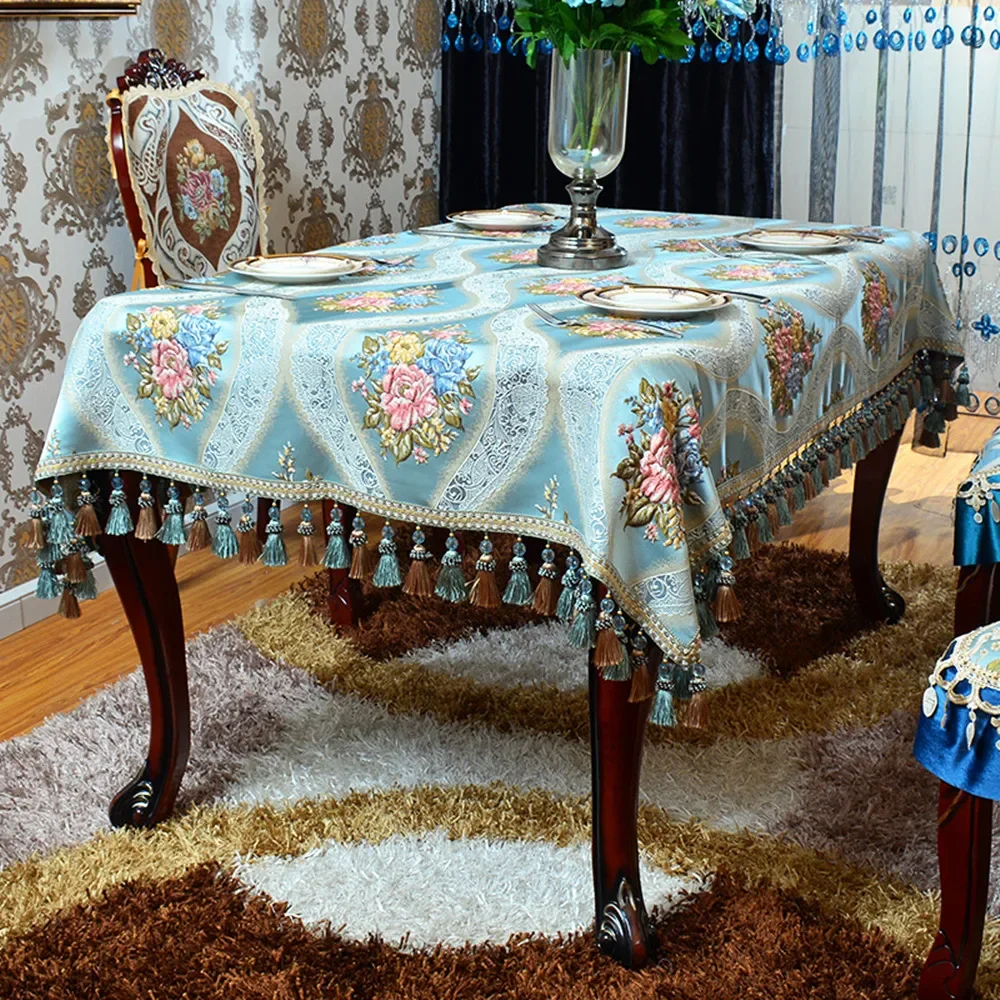 Luxury Tassel Table Cloth 3D Embroidery Jacquard Wedding Table Cover Upscale Table Cloth for Home Hotel Banquet Party Decor