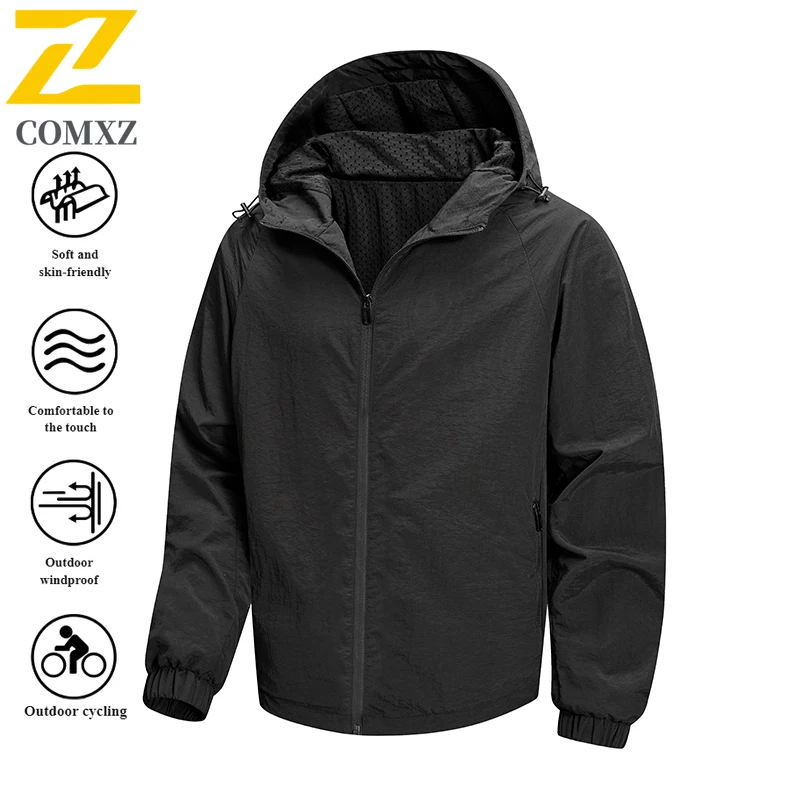 

Spring Autumn Men's Jacket Outdoor Thin Breathable Hooded Sports Coat 2025 New Mountaineering and Camping Waterproof Windbreaker