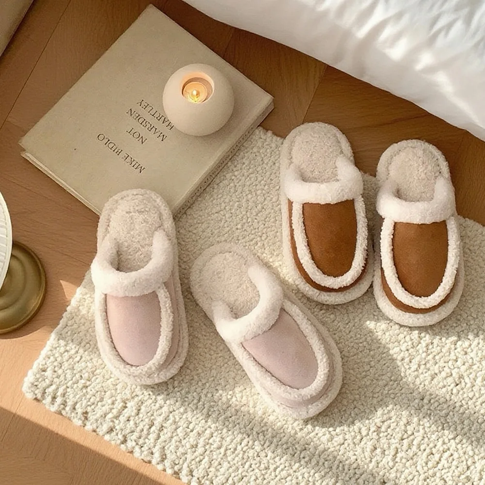

Men's and women's slippers winter plush warm shoes fashion color matching casual indoor cotton shoes comfortable shoes