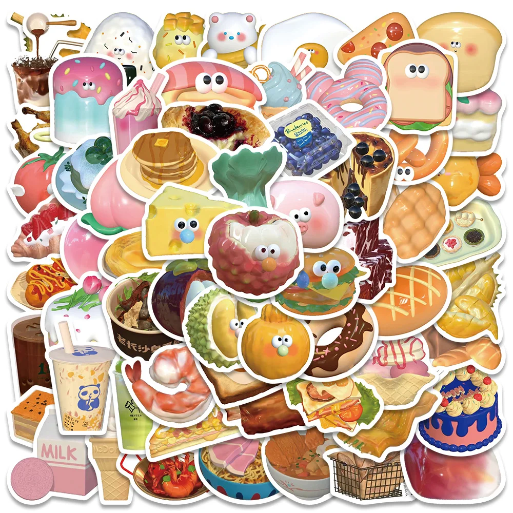 

65pcs Cute Foods Stickers Cartoon Litchi Cheese Cake Decals For Kids Laptop Luggage Skateboard Notebook Children Toys Sticker