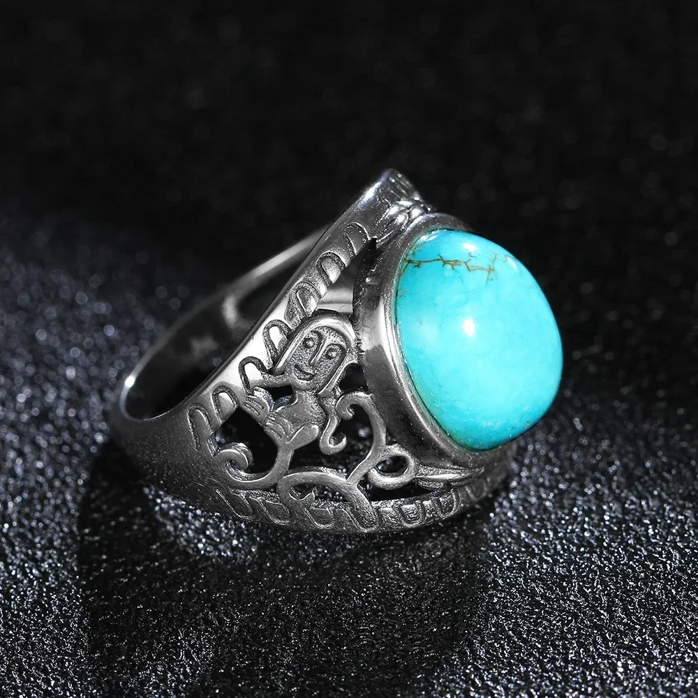 Engagement Retro Natural Turquoise Rings Silver Plated Ring for Women Men Party Gift Luxury Daily Wear Fine Jewelry Wholesale
