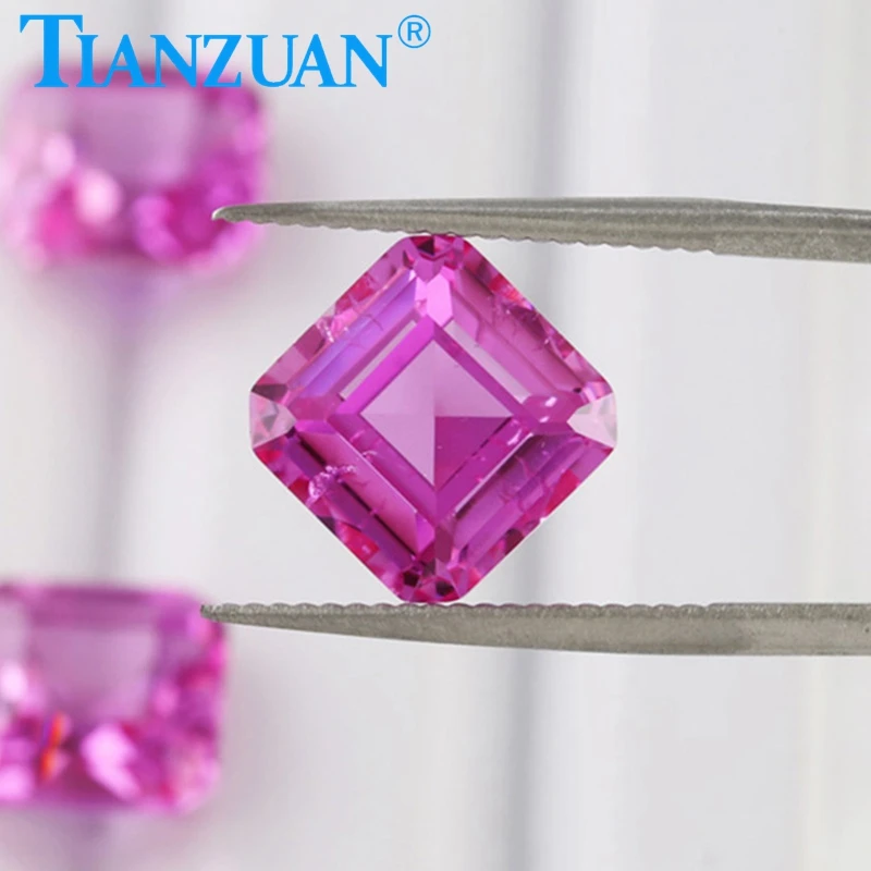 

Pink color Lab Grown Sapphire Square Shape Emerald Cut Artificial Sapphire Stone with inculsion loose stone Jewelry Making