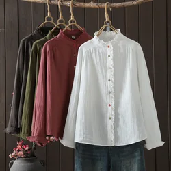 2026 Women's social blouses mori girls autumn spring Japan style 100% cotton yarn solid shirts chic basic blouses for women tops